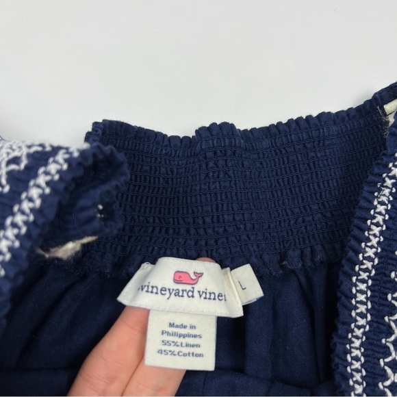 Vineyard Vines Navy Embroidered Off The Shoulder Linen Top - Picture 2 of 4